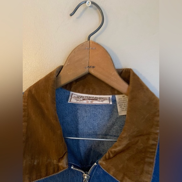 Rhythm blue vintage 80’s denin jean vest, ski snow mountain appliqué gaper day - Picture 5 of 8